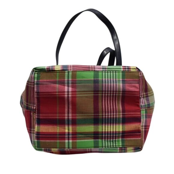 Tommy Hilfiger Plaid Tote Bag Bow Accent Navy Handles - Picture 7 of 7